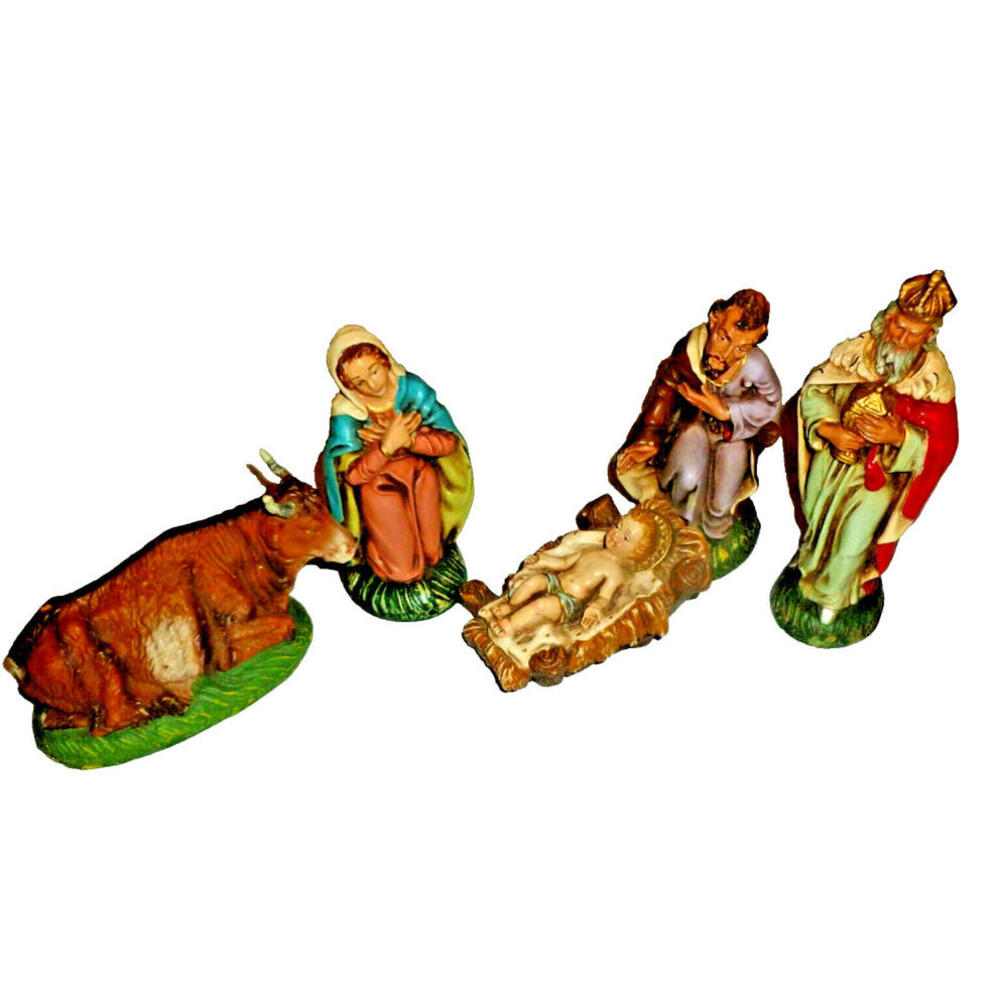 Vintage 5 Piece Nativity Scene Set Hand Painted Christmas Figurines Religious